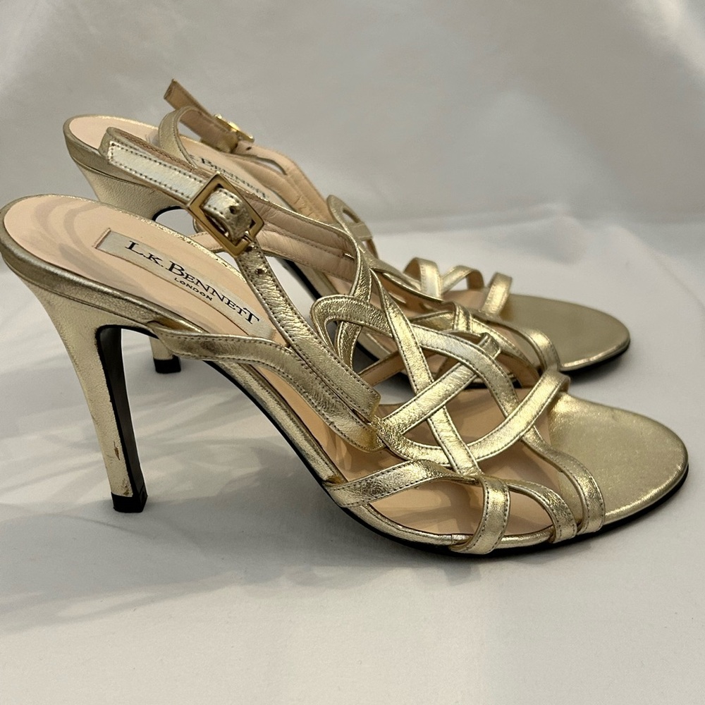 L.K. Bennett Gold Strappy Feria Heels‎ Size EU 37 - Picture 8 of 14
